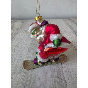 Glass glitter‎ BRN Santa snowboarding ornament Xmas tree sport
